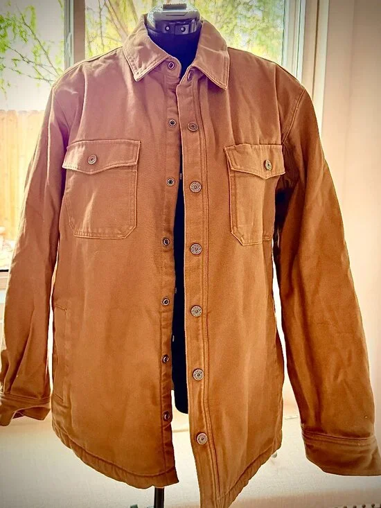 Duluth Trading Co Brown Shirt Jacket Mens Large Heavy Cotton Workwear Utility - Picture 1 of 9
